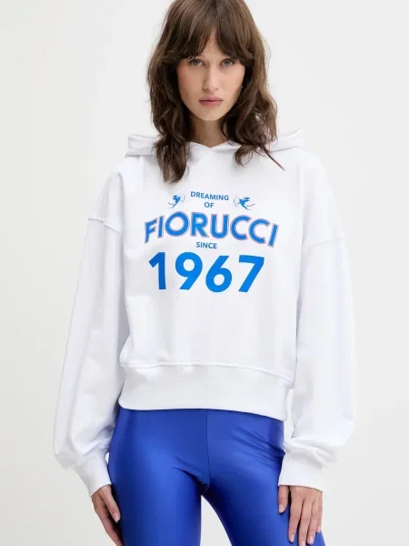 Mikina Fiorucci Dreaming Print Boxy Fit Cropped Hoodie s kapucí s potiskem bílá