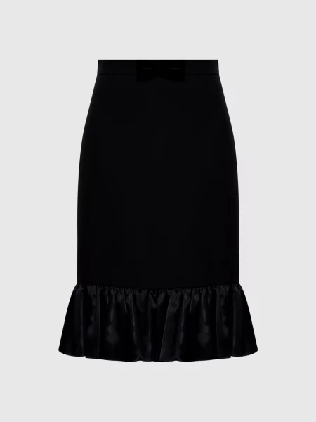 Вовняні штани Valentino з рюшами до коліна чорні