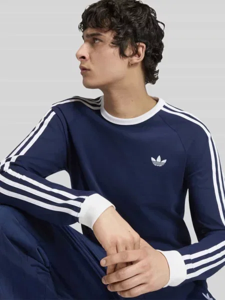 Bluzka z długim rękawem o kroju regular fit z czystej bawełny Adidas Originals granatowa