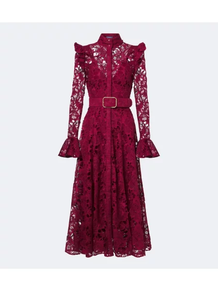Cu centură rochie midi Leo Lin din dantelă