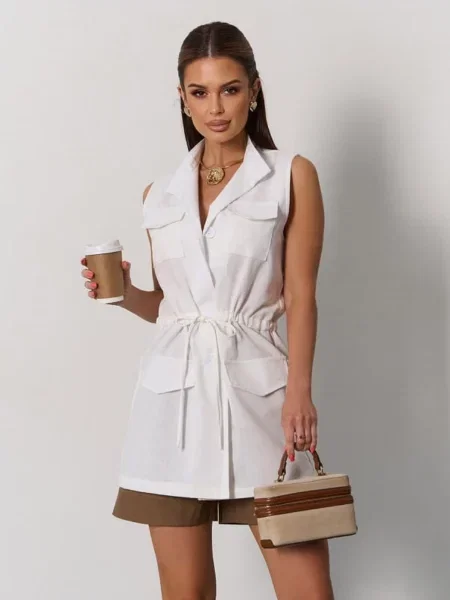 Лляний Жилет класичний ISSA Plus білий