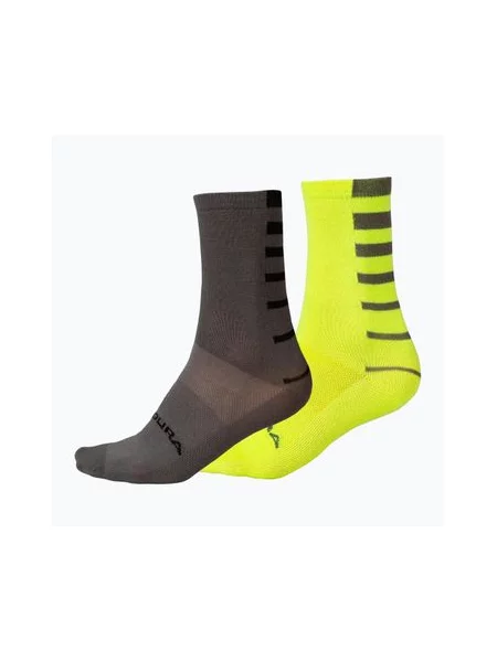 Шкарпетки для велоспорту Endura Coolmax Stripe 2 pack hi-viz жовті/сірі сірі