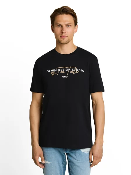 TOM TAILOR DENIM Tričko béžová / čierna biela