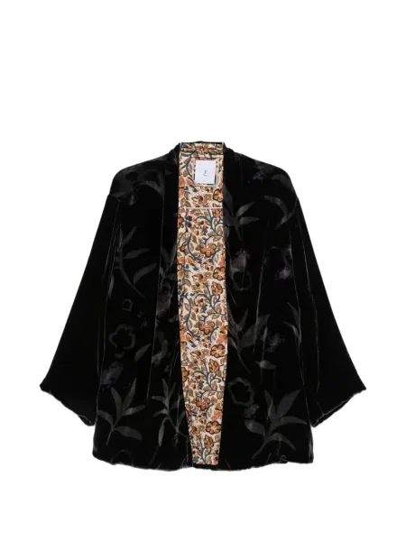 Geacă Why Ci de catifea cu model floral cu imagine negru
