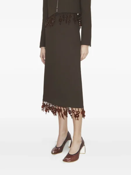 Midi-suknja Tory Burch od krep iznad koljena smeđa