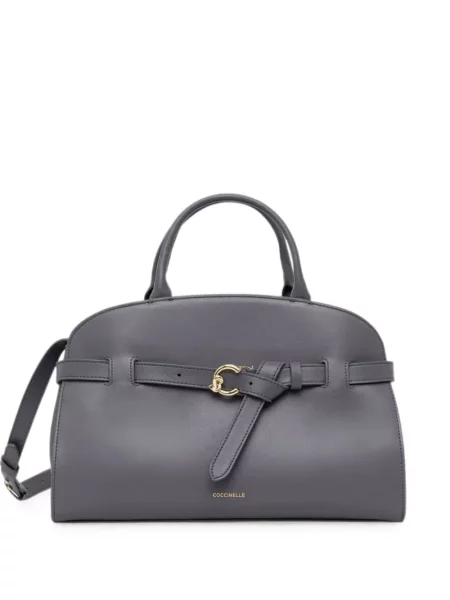 Geantă shopper Coccinelle din piele cu cataramă gri
