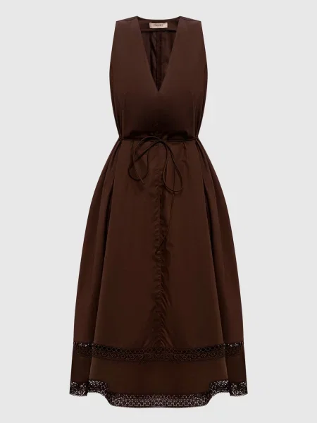 Сукня міді з мереживом Twinset коричнева