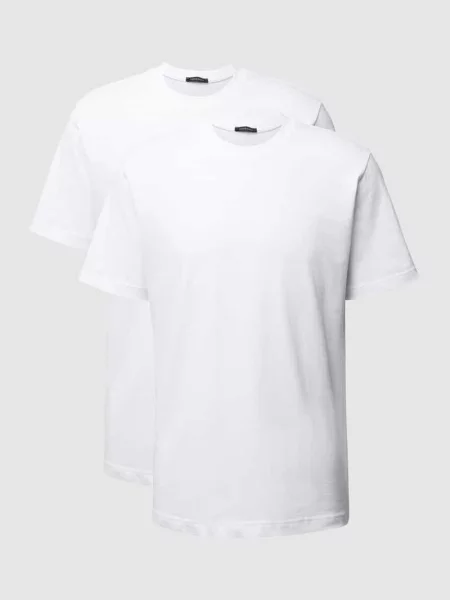 T-shirt z prążkowanym Okrągły dekolt w Zestaw 2 szt. Schiesser biała