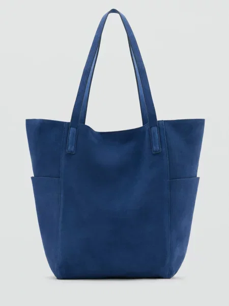 Skórzana torba shopper electric blue Kobieta uniwersalny MANGO niebieska