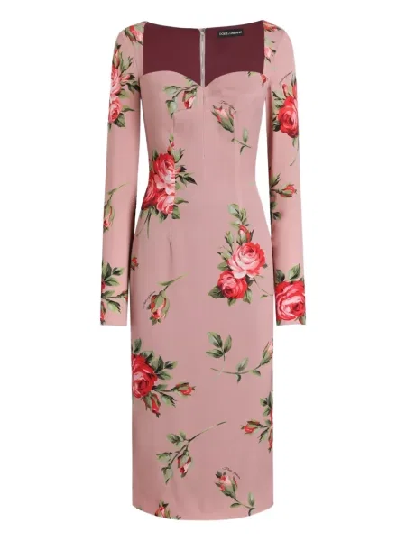 Rochie maxi Dolce & Gabbana cu model floral cu imagine până la genunchi roz