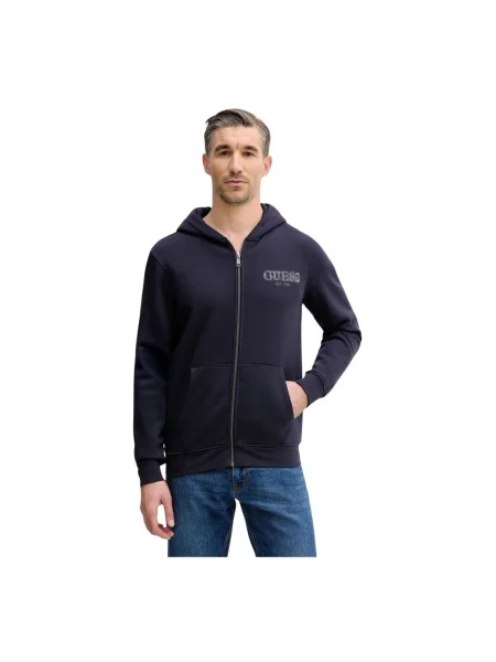 Guess bluza granatowy z kapturem z aplikacją niebieska
