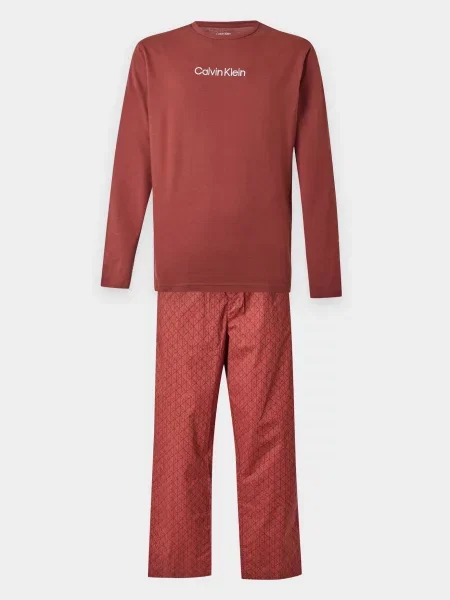 Calvin Klein Underwear Pijama lungă HOLIDAY sângeriu / roşu închis alb