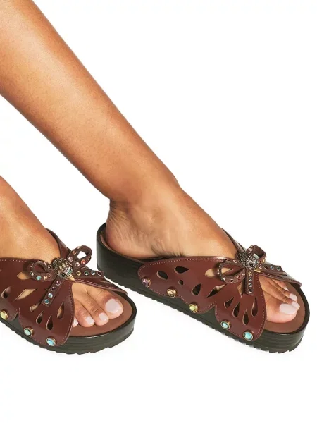 Kurt Geiger London női bőr papucs Boho Butterfly Flat barna