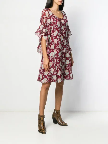 Rochie Chloé cu model floral cu volane roșu
