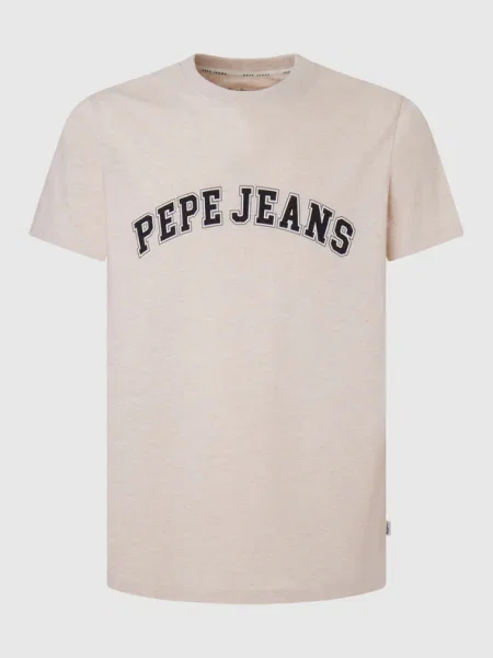 Тениска Pepe Jeans с принт бежово