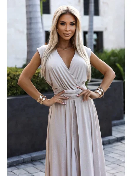 Elegantné dlhé maxi šaty Numoco béžová