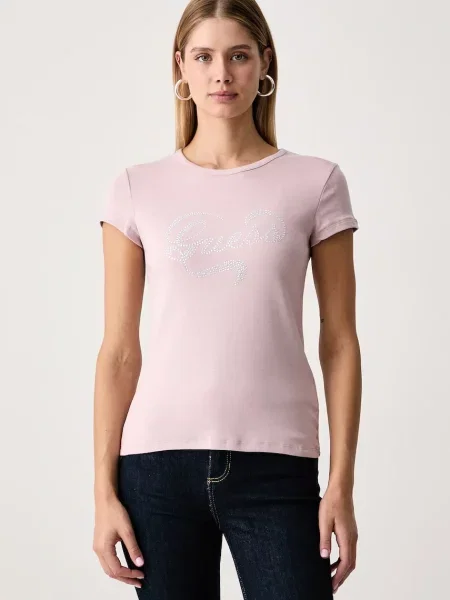 Guess T-shirt z AMALIA różowa