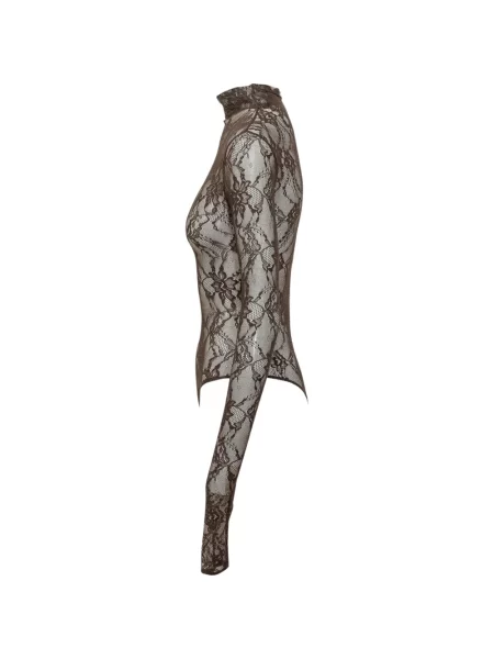 Body The Andamane cu model floral din dantelă maro
