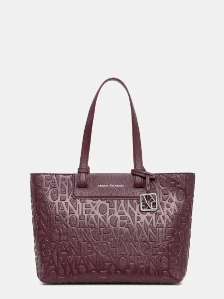 Geantă shopper Armani Exchange din piele bordo