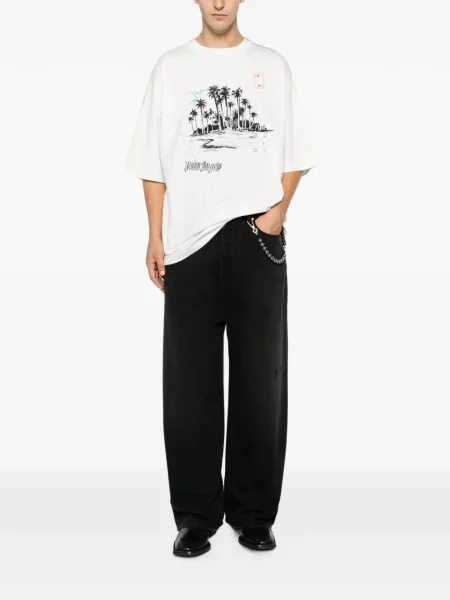Tricou Palm Angels cu imagine alb