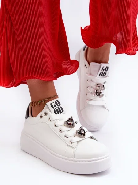 Sneakerși Kesi cu platformă cu motiv cu inimi alb