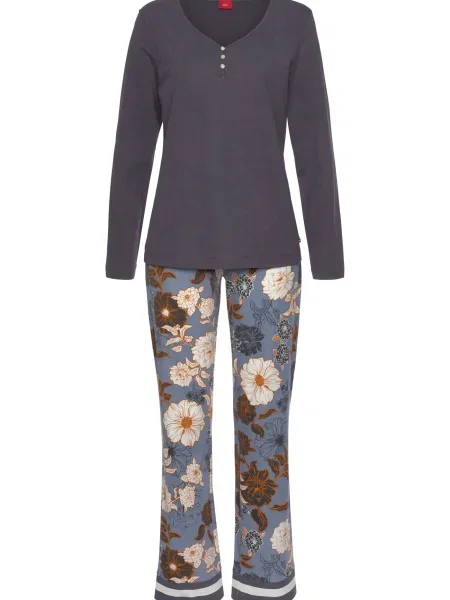 S.Oliver Pijama crem / fumuriu / închis / portocaliu albastru