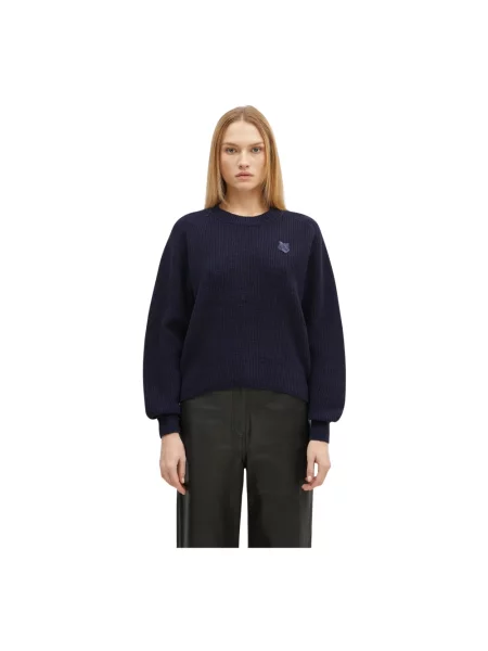 Maison Kitsuné sweter wełniany Bold Fox Head Patch granatowy niebieski