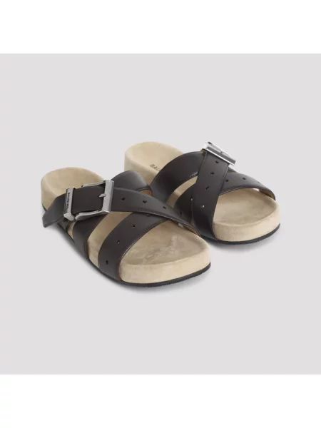 Klapki mules Balenciaga skórzane z paskiem brązowe