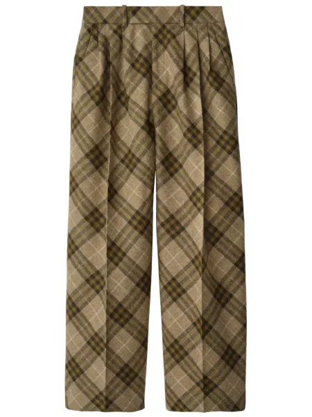Pantaloni Burberry în carouri plisate maro