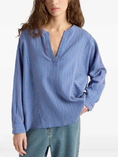 Bluzka Momoni w paski z dekoltem w serek niebieska