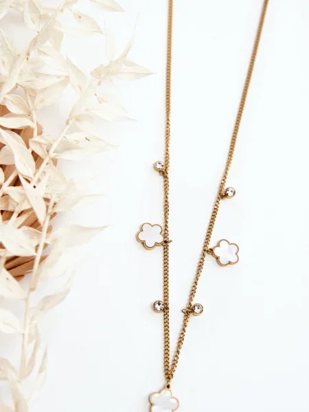 Colier Glam Chic cu model floral alb