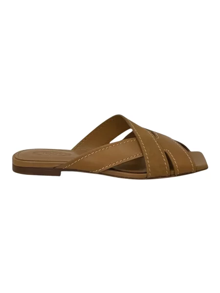 Klapki Tod's skórzane bez obcasa beżowe
