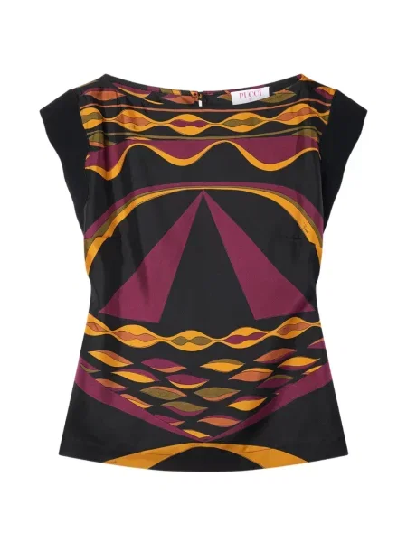 Top Pucci de mătase cu imagine negru