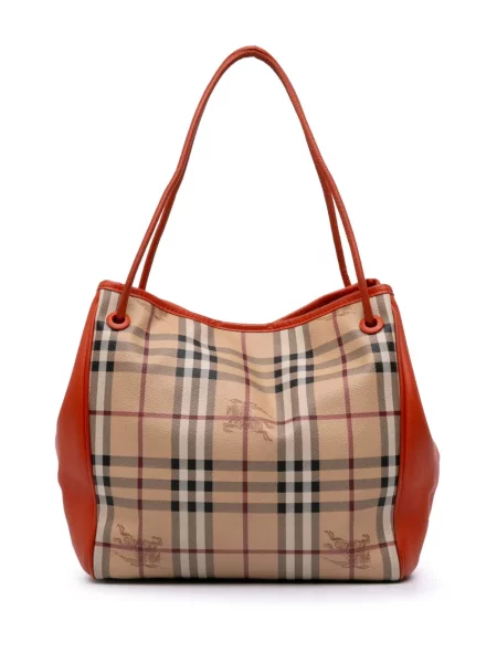 Kožená kostkovaná malá kožená taška Burberry Pre-owned hnědá