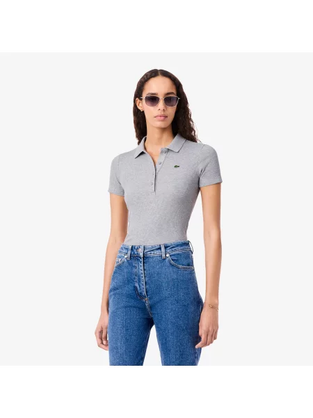 Lacoste Dopasowana Prążkowana Koszulka Polo szara