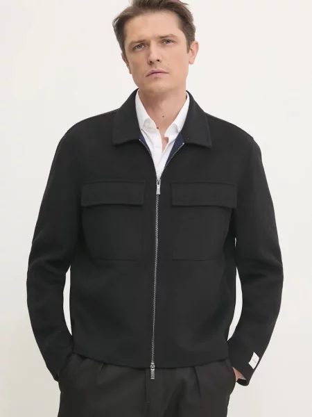 Вълнено яке тип риза Calvin Klein преходен модел черно