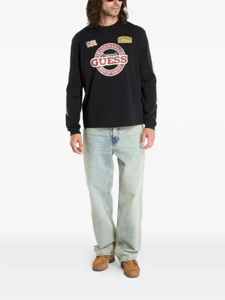 Lung tricou Guess cu imagine negru