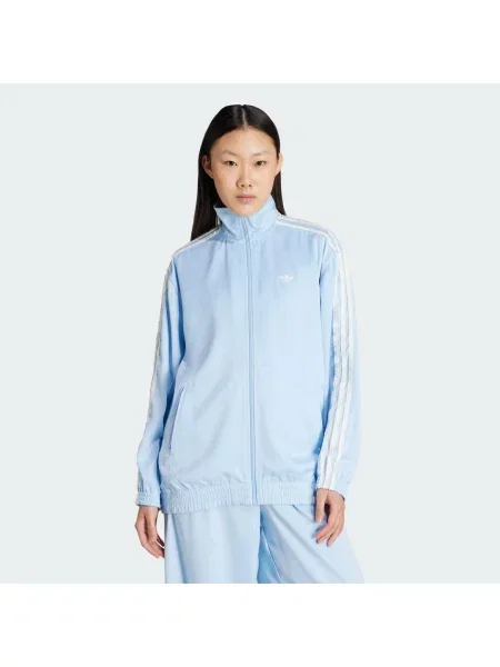 Satynowa kurtka Adidas Originals w paski niebieska