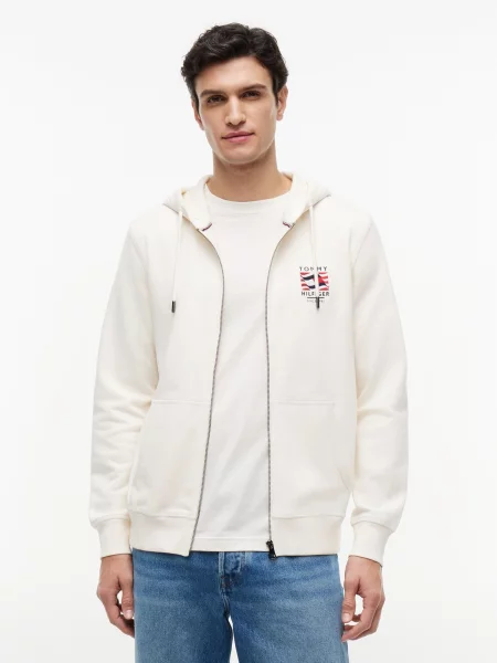 TOMMY HILFIGER Tepláková bunda slonová kosť / námornícka / čerešňová modrá