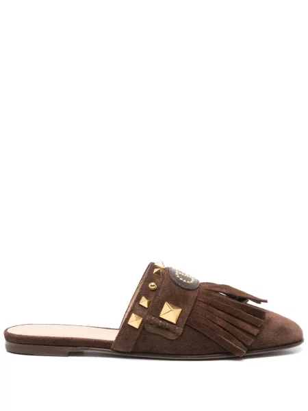 Papuci tip mules Valentino Garavani din piele de căprioară maro