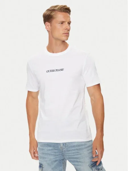 Къс тениска Guess Jeans с апликация бяло