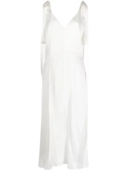 Sukienka midi Goen.j z dekoltem w serek koronkowa do kolan biała