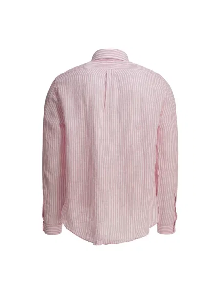 Lniana koszula Polo Ralph Lauren w paski z paskiem różowa
