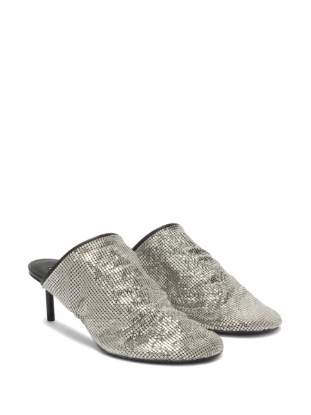 Papuci tip mules Jil Sander cu paiete plasă gri