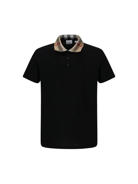 Polo Burberry w kratkę z krótkim rękawem czarne