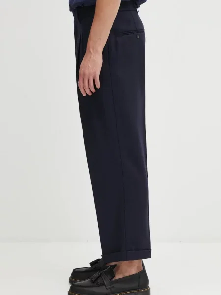 Drôle de Monsieur spodnie z dodatkiem wełny Le Pantalon Plis Cropped granatowy