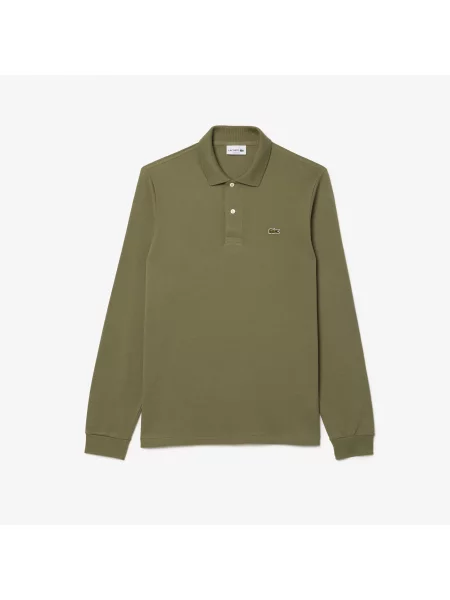 Lacoste Polo Klasyczny Krój Długi Rękaw Khaki zielony