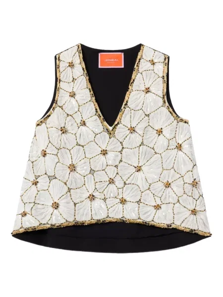 Haftowana bluzka La Doublej w kwiatki z dekoltem w serek biała