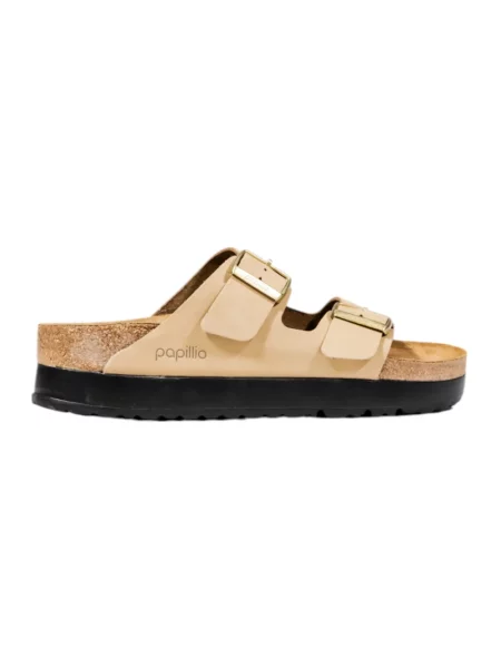 Klapki Birkenstock na platformie beżowe