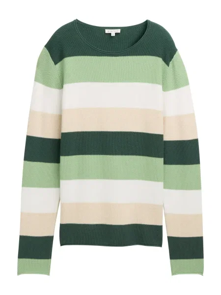 TOM TAILOR Pulover bej / verde pin / verde deschis alb